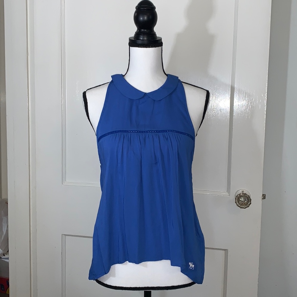 Abercrombie & Fitch Blue Viscose collared sleeveless blouse High Low Size S